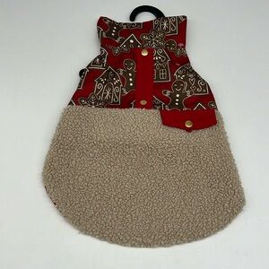 Paw & Tail Red Gingerbread‎ Dog Vest with Tan Sherpa Fur Hook & Loop Close Small